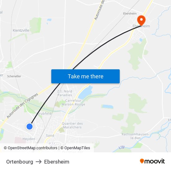 Ortenbourg to Ebersheim map