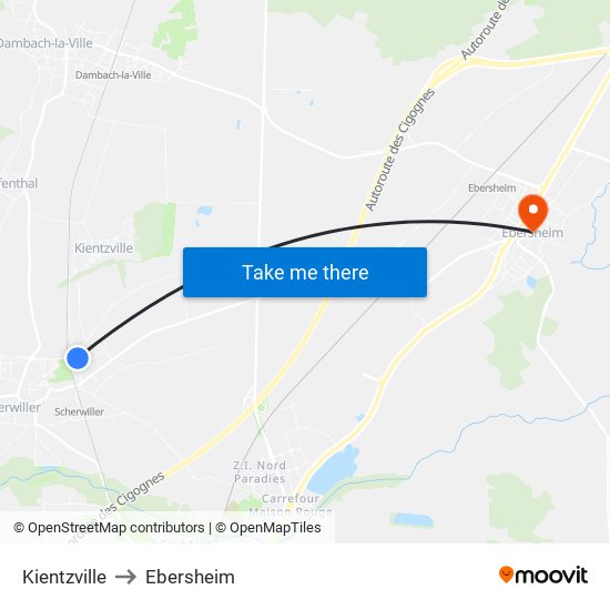 Kientzville to Ebersheim map