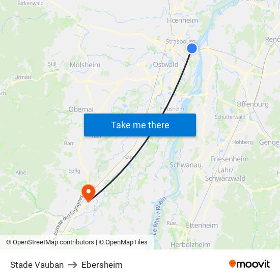 Stade Vauban to Ebersheim map