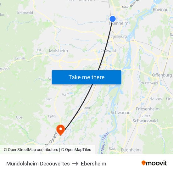 Mundolsheim Découvertes to Ebersheim map