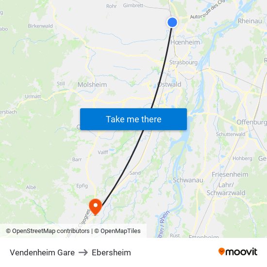 Vendenheim Gare to Ebersheim map