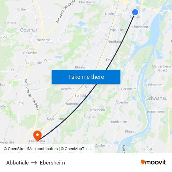 Abbatiale to Ebersheim map