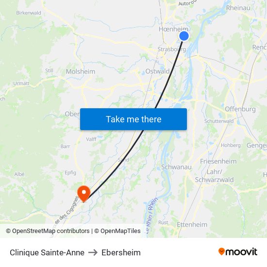 Clinique Sainte-Anne to Ebersheim map