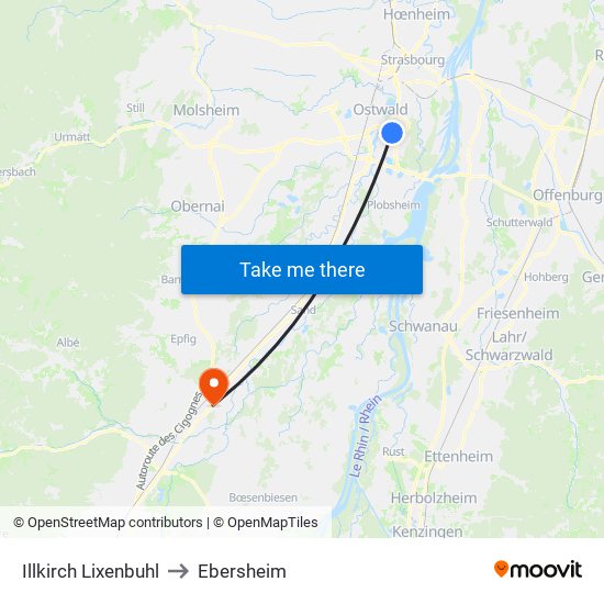 Illkirch Lixenbuhl to Ebersheim map