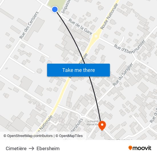 Cimetière to Ebersheim map