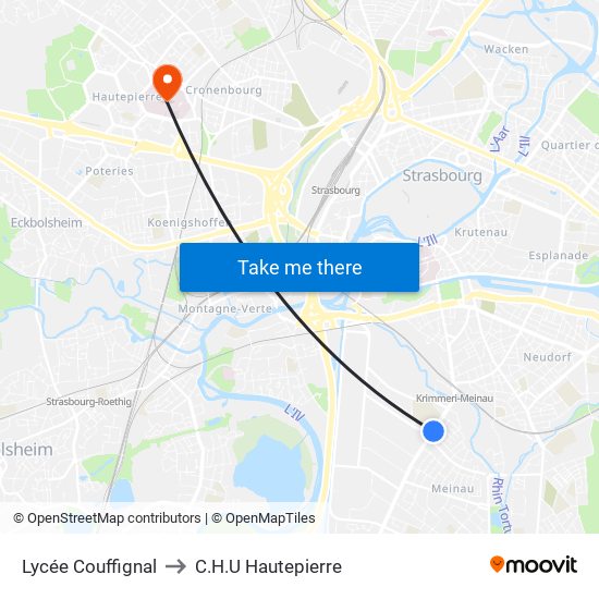 Lycée Couffignal to C.H.U Hautepierre map