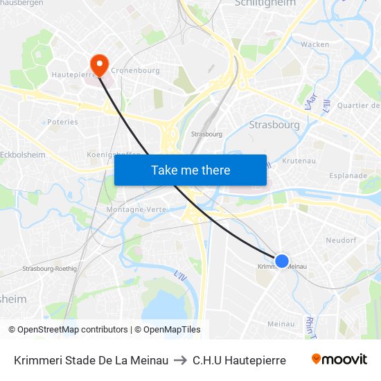 Krimmeri Stade De La Meinau to C.H.U Hautepierre map