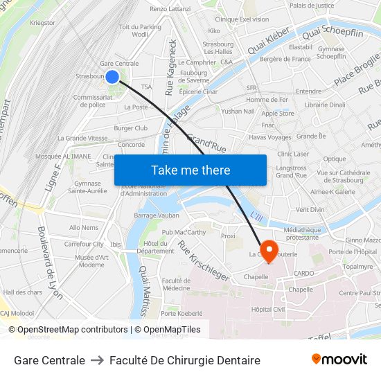 Gare Centrale to Faculté De Chirurgie Dentaire map