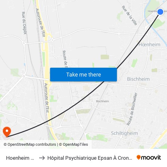 Hoenheim Gare to Hôpital Psychiatrique Epsan À Cronenbourg map