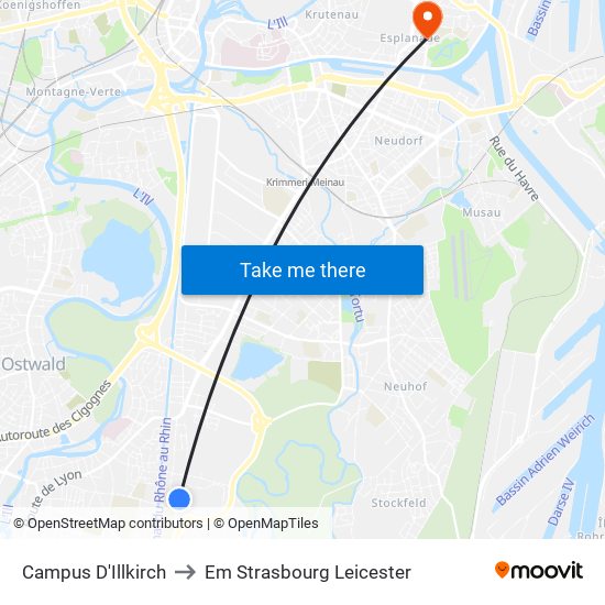 Campus D'Illkirch to Em Strasbourg Leicester map