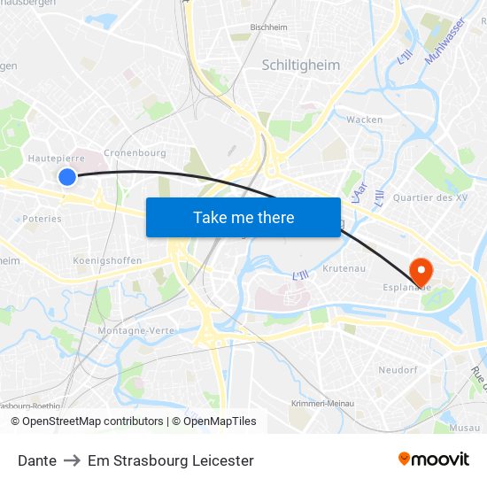 Dante to Em Strasbourg Leicester map
