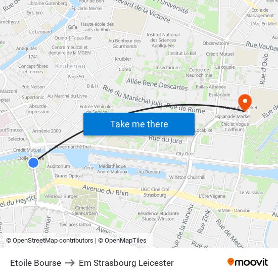 Etoile Bourse to Em Strasbourg Leicester map