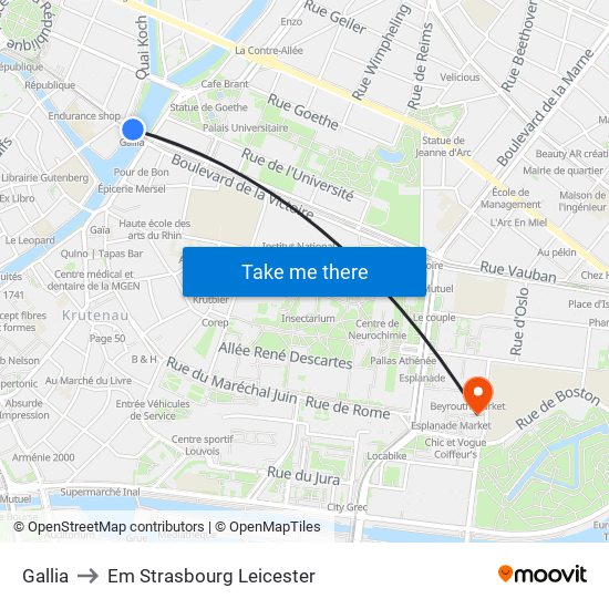 Gallia to Em Strasbourg Leicester map