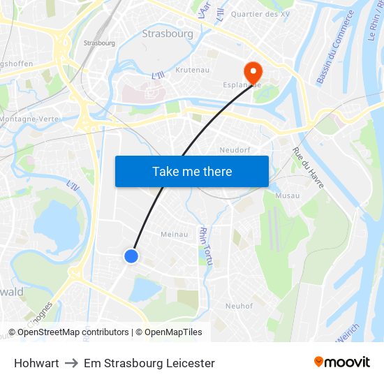 Hohwart to Em Strasbourg Leicester map