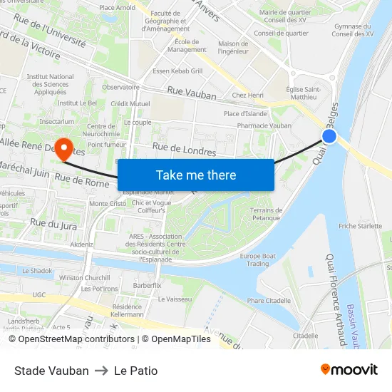 Stade Vauban to Le Patio map