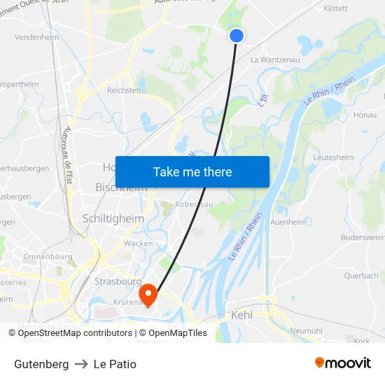 Gutenberg to Le Patio map