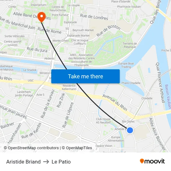 Aristide Briand to Le Patio map
