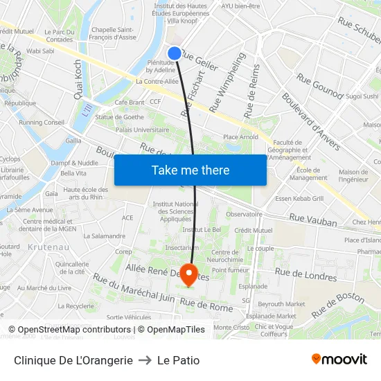 Clinique De L'Orangerie to Le Patio map