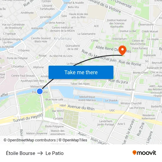 Étoile Bourse to Le Patio map