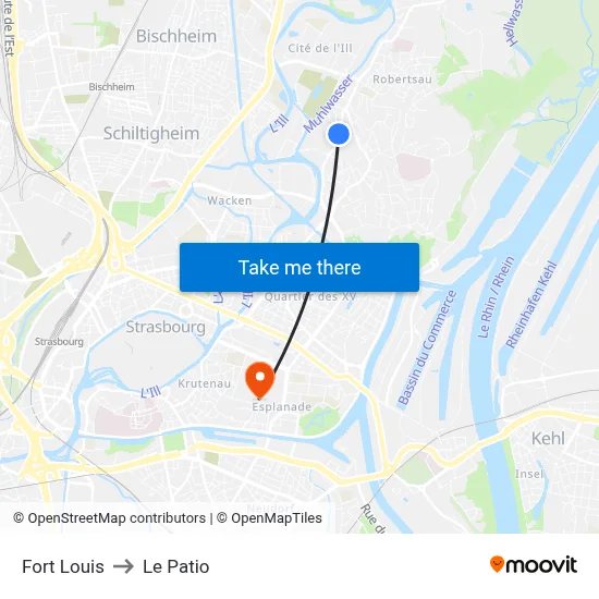 Fort Louis to Le Patio map