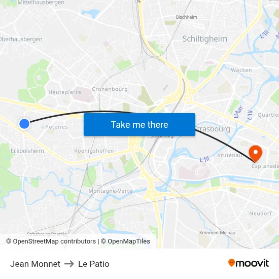 Jean Monnet to Le Patio map