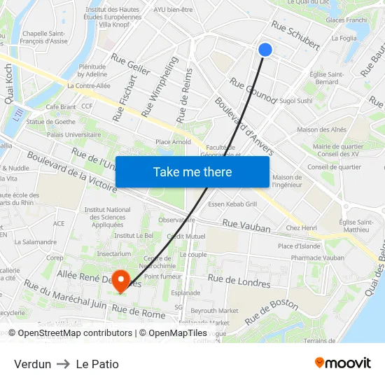 Verdun to Le Patio map