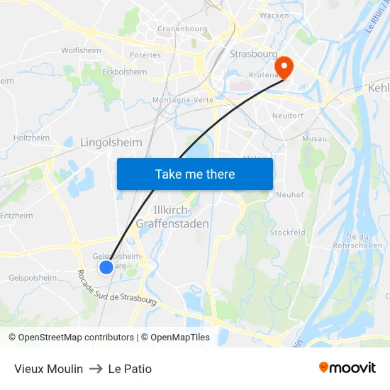 Vieux Moulin to Le Patio map