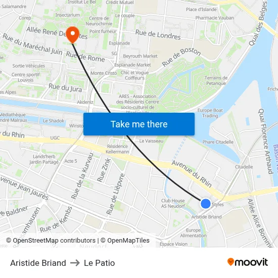 Aristide Briand to Le Patio map