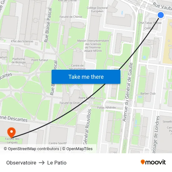 Observatoire to Le Patio map