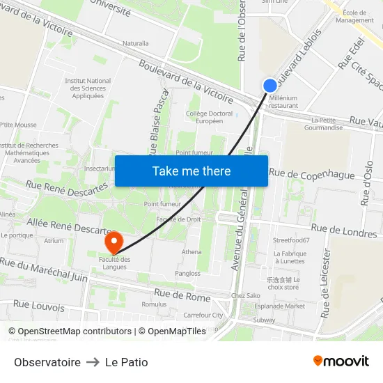Observatoire to Le Patio map