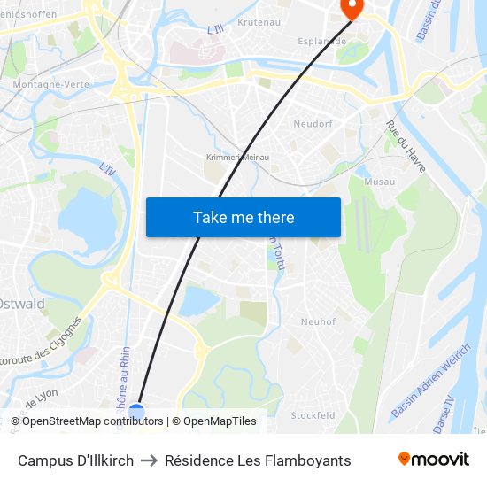 Campus D'Illkirch to Résidence Les Flamboyants map