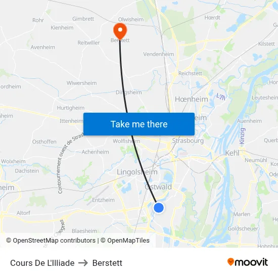 Cours De L'Illiade to Berstett map