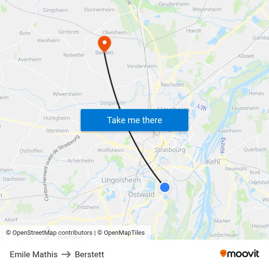 Emile Mathis to Berstett map