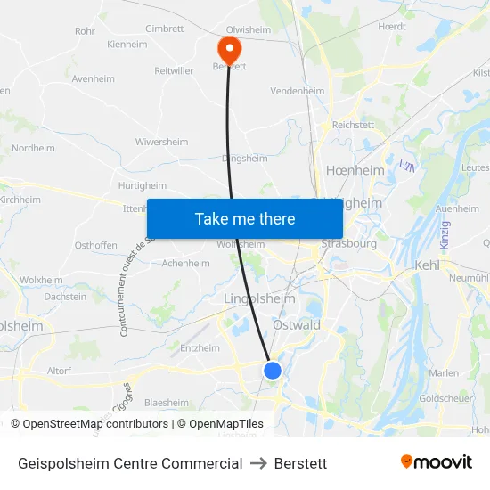 Geispolsheim Centre Commercial to Berstett map