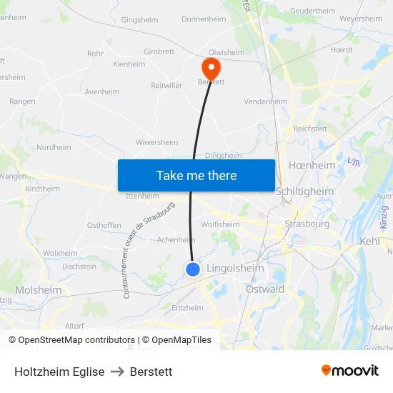 Holtzheim Eglise to Berstett map