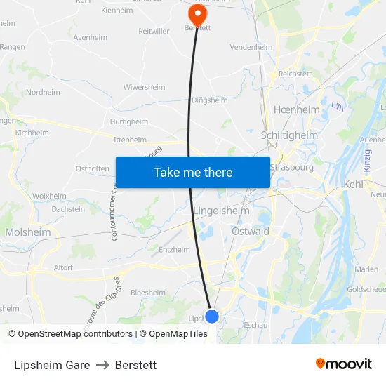 Lipsheim Gare to Berstett map