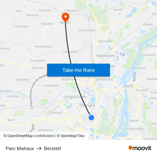 Parc Malraux to Berstett map