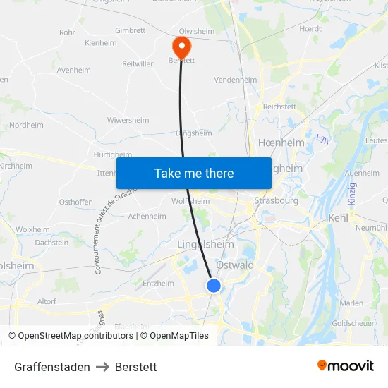 Graffenstaden to Berstett map