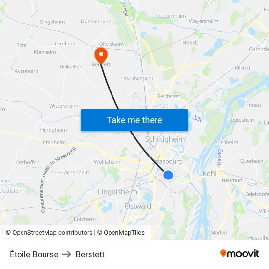 Étoile Bourse to Berstett map