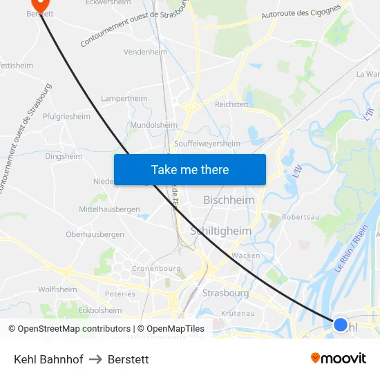 Kehl Bahnhof to Berstett map