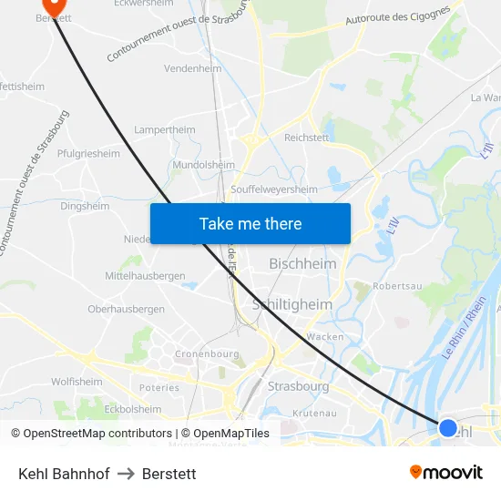Kehl Bahnhof to Berstett map