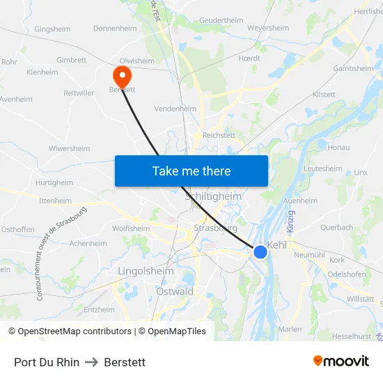 Port Du Rhin to Berstett map