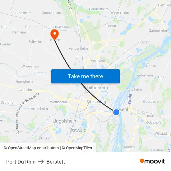 Port Du Rhin to Berstett map