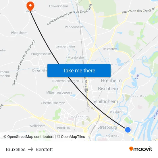 Bruxelles to Berstett map