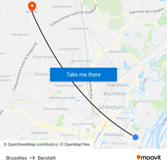 Bruxelles to Berstett map