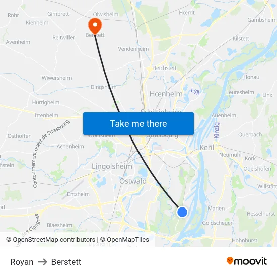 Royan to Berstett map