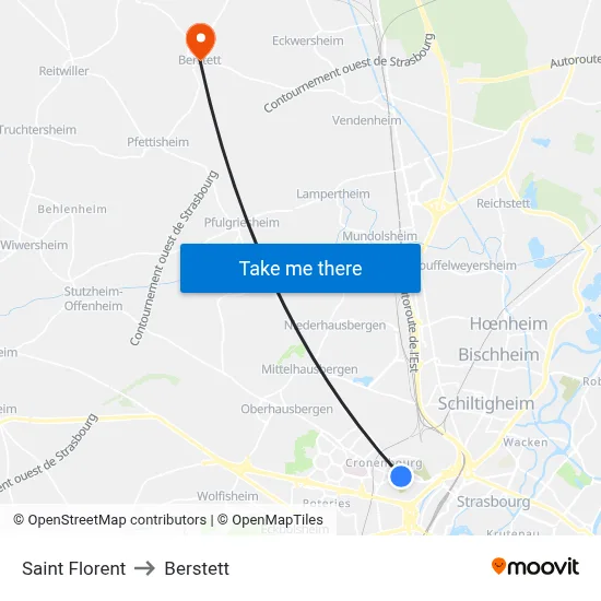 Saint Florent to Berstett map