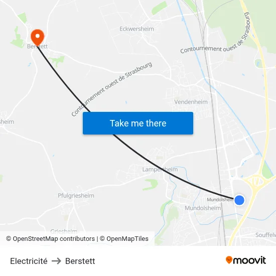 Electricité to Berstett map