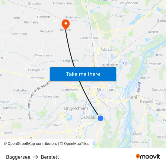 Baggersee to Berstett map
