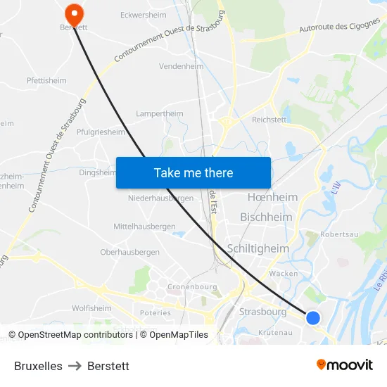 Bruxelles to Berstett map